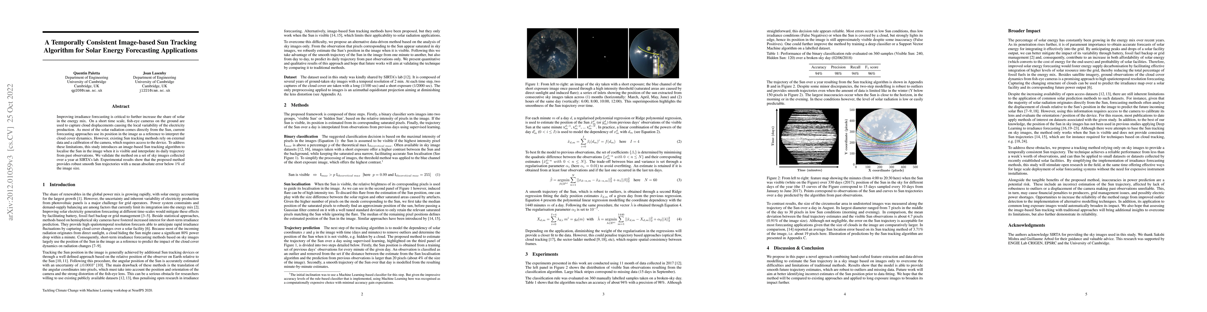 Thumbnail for A Temporally Consistent Image-based Sun Tracking Algorithm for Solar
  Energy Forecasting Applications