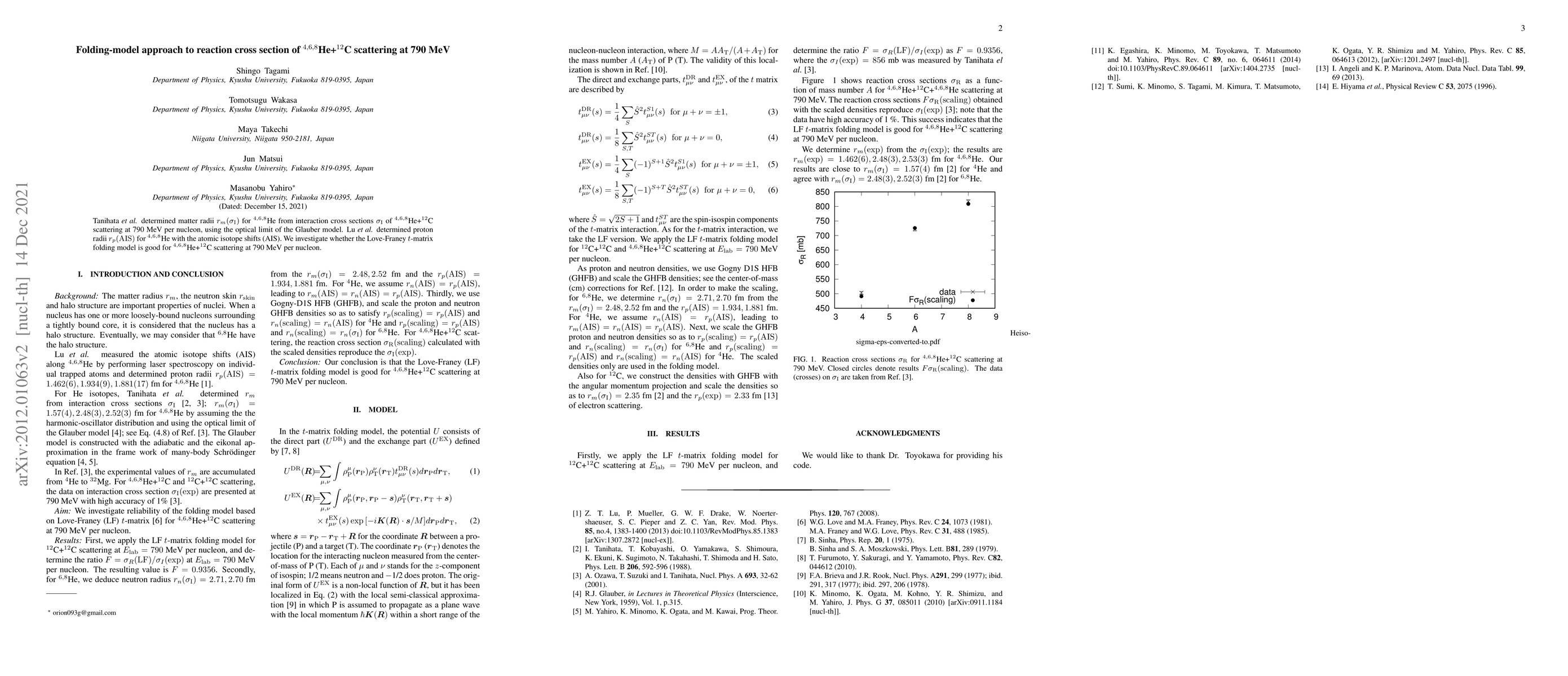 Thumbnail for Folding-model approach to reaction cross section of
  $^{4,6,8}$He+$^{12}$C scattering at 790 MeV