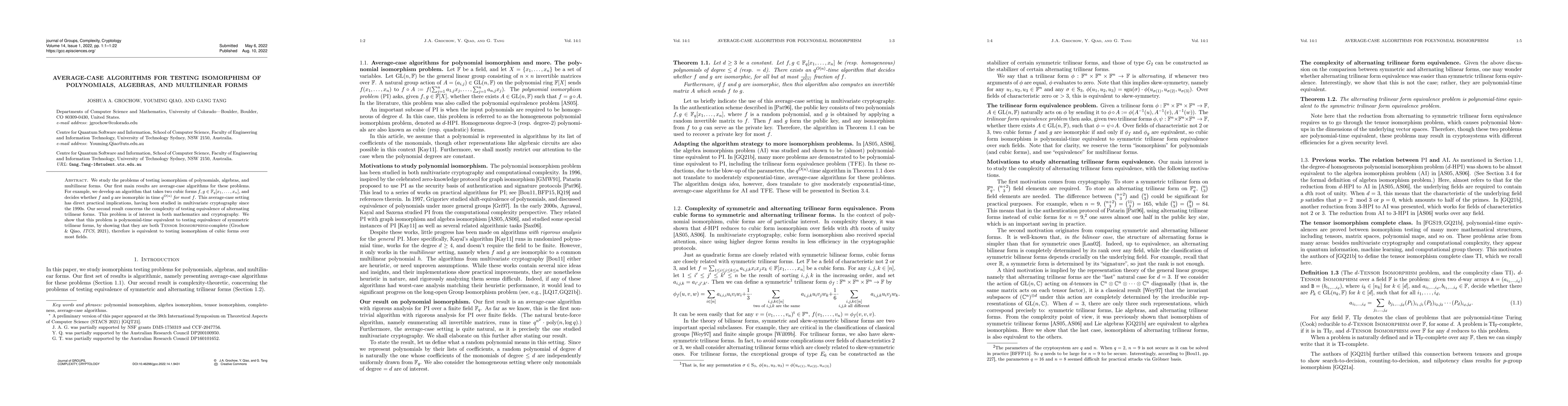 Thumbnail for Average-case algorithms for testing isomorphism of polynomials,
  algebras, and multilinear forms