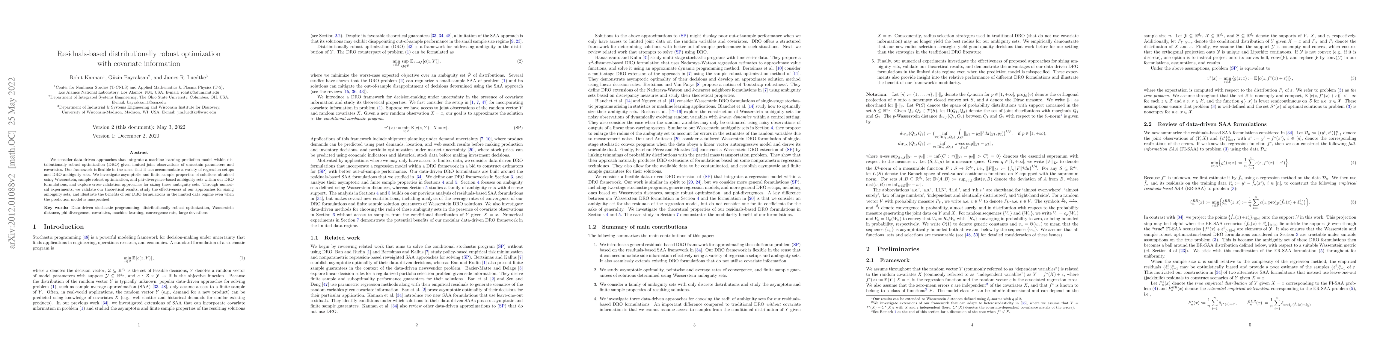 Thumbnail for Residuals-based distributionally robust optimization with covariate
  information