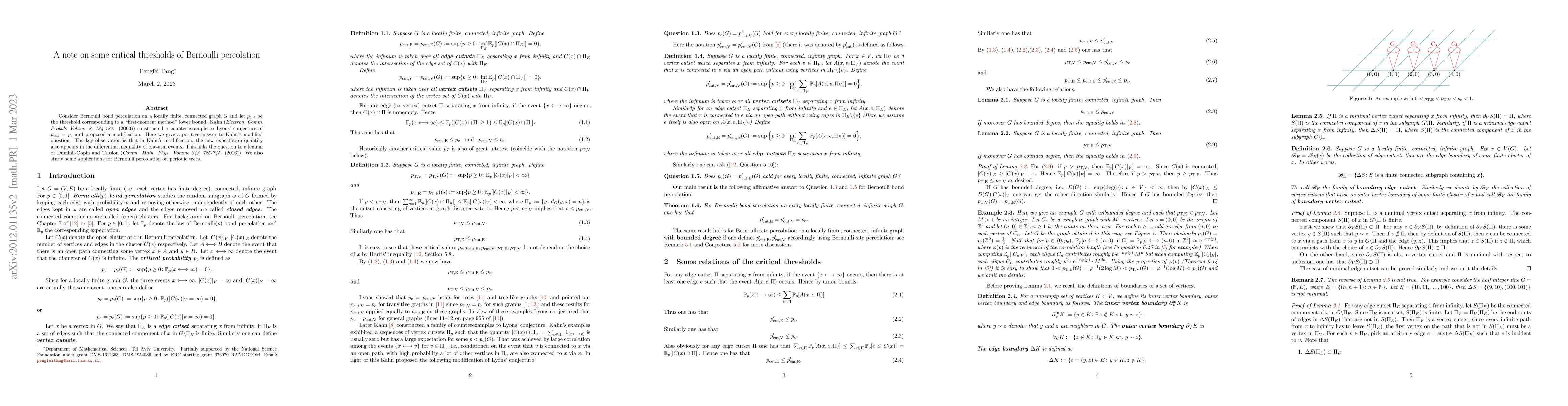 Thumbnail for A note on some critical thresholds of Bernoulli percolation