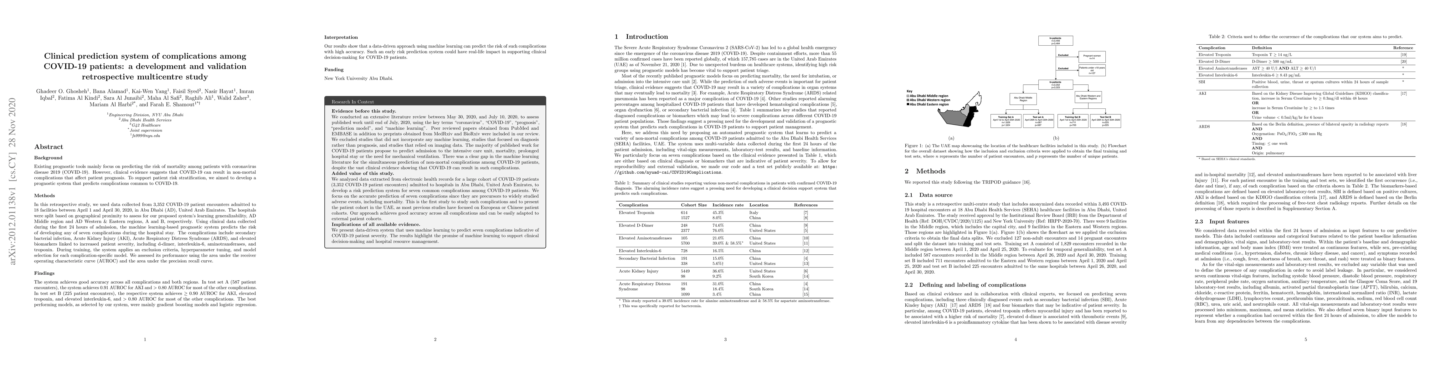 Thumbnail for Clinical prediction system of complications among COVID-19 patients: a
  development and validation retrospective multicentre study