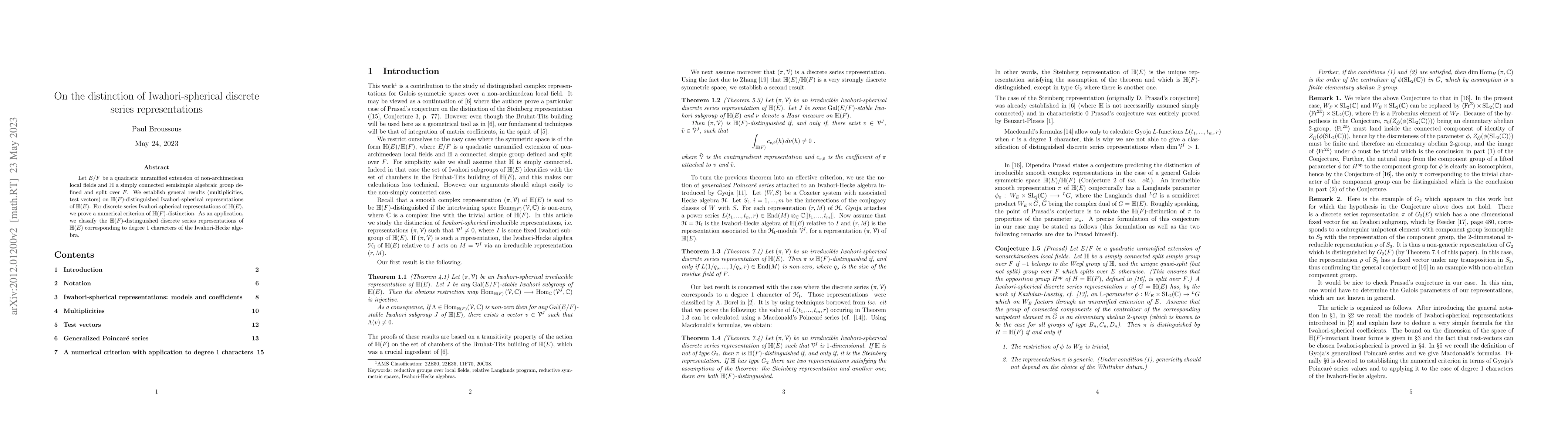 Thumbnail for On the distinction of Iwahori-spherical representations