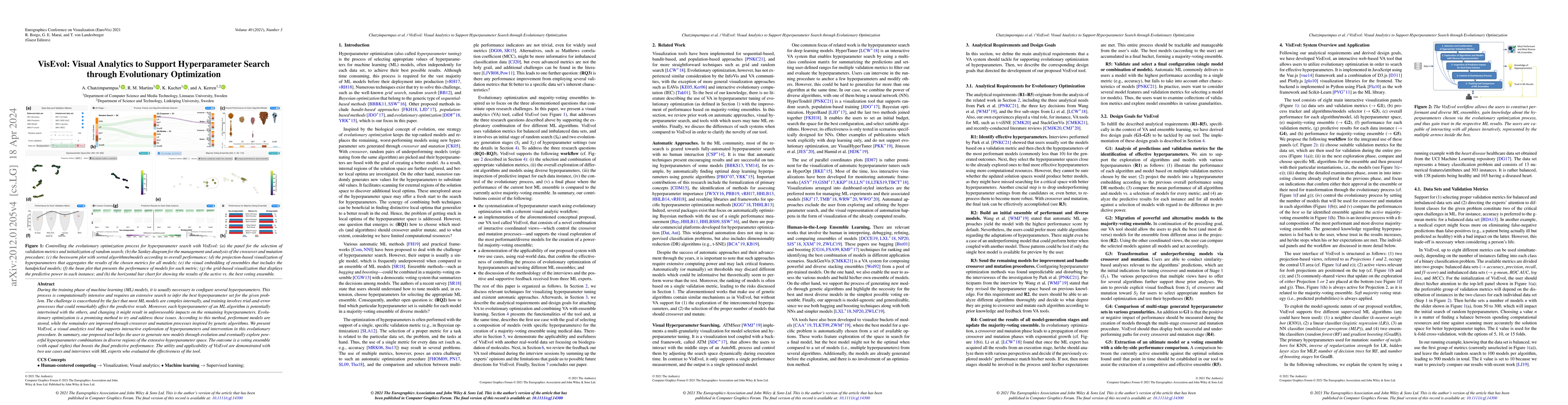 Thumbnail for VisEvol: Visual Analytics to Support Hyperparameter Search through
  Evolutionary Optimization