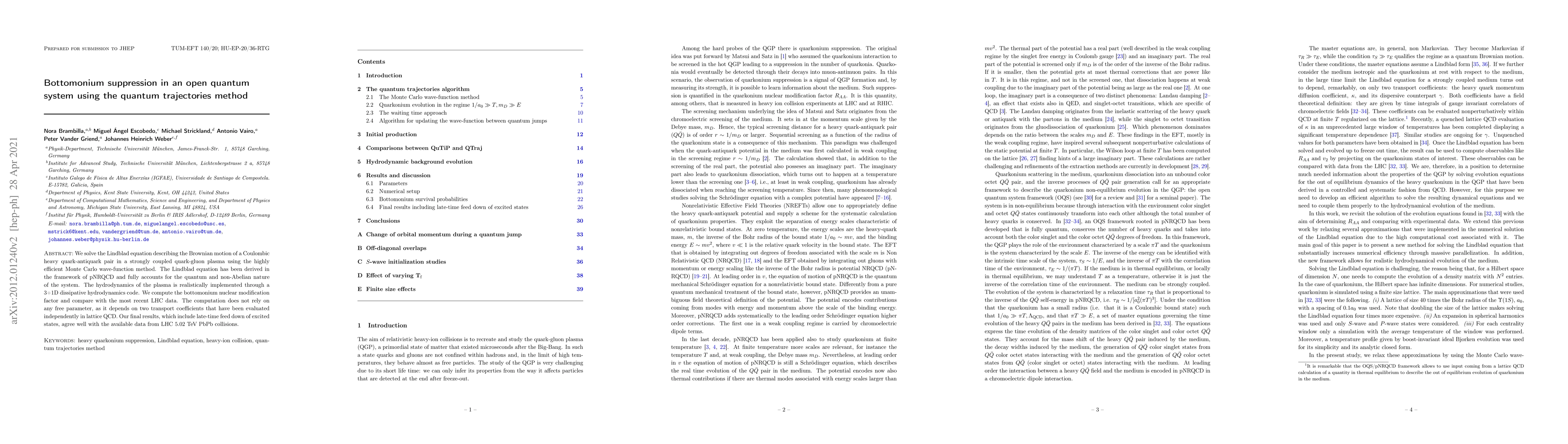 Thumbnail for Bottomonium suppression in an open quantum system using the quantum
  trajectories method