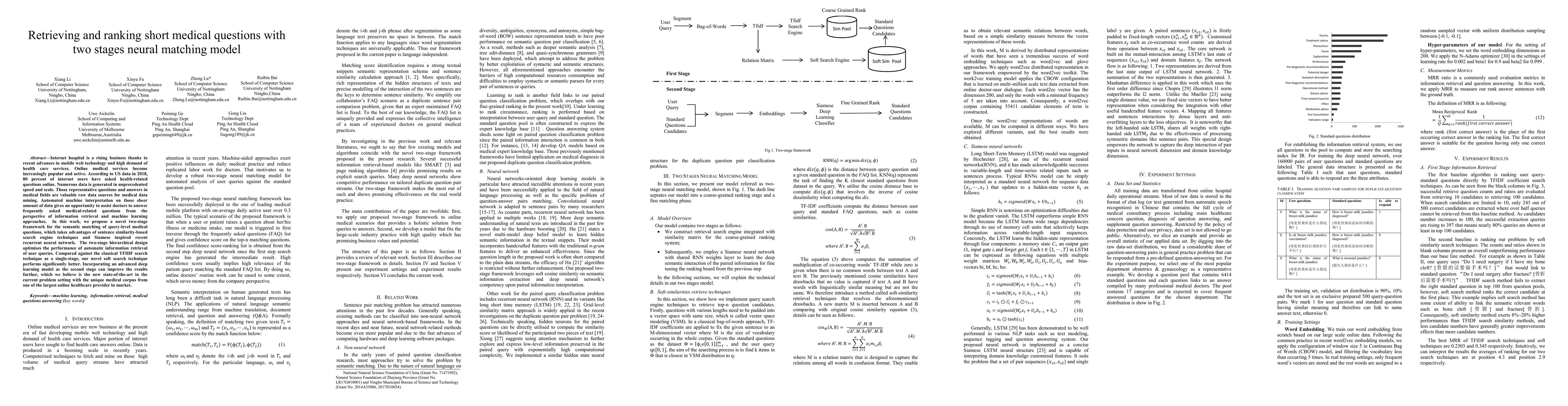 Thumbnail for Retrieving and ranking short medical questions with two stages neural
  matching model