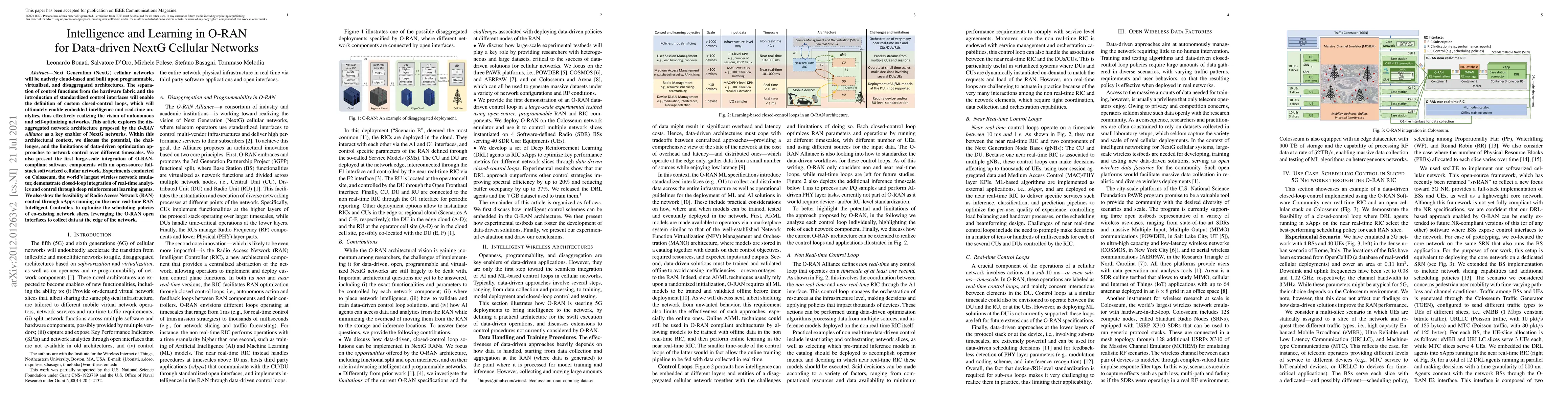 Thumbnail for Intelligence and Learning in O-RAN for Data-driven NextG Cellular
  Networks