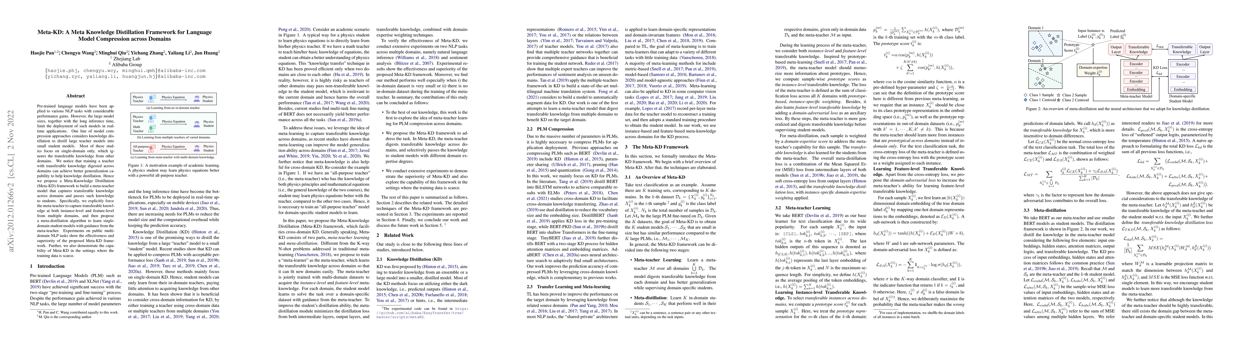 Thumbnail for Meta-KD: A Meta Knowledge Distillation Framework for Language Model
  Compression across Domains