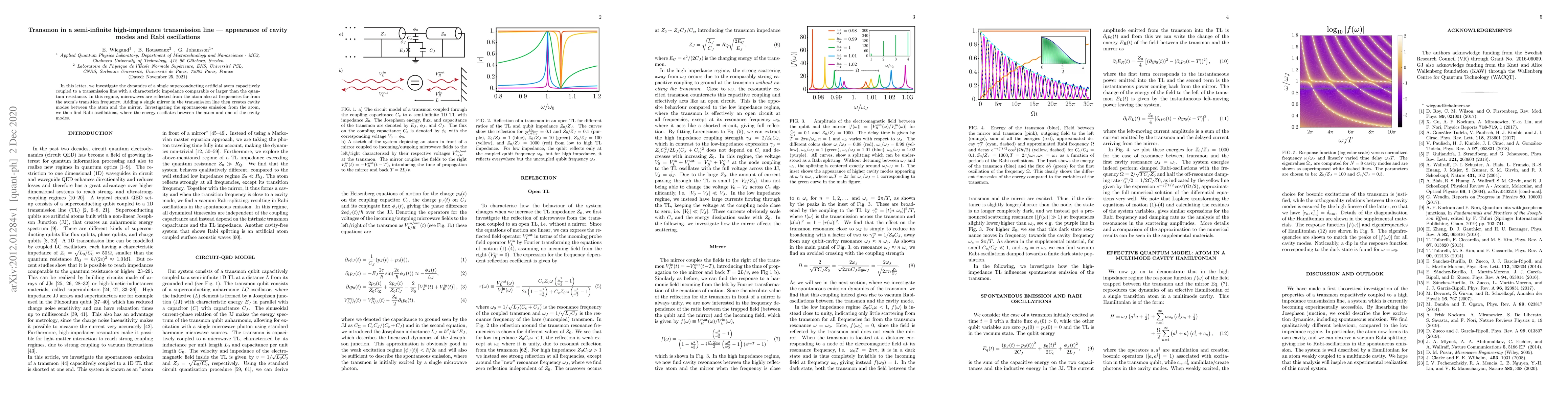 Thumbnail for Transmon in a semi-infinite high-impedance transmission line --
  appearance of cavity modes and Rabi oscillations