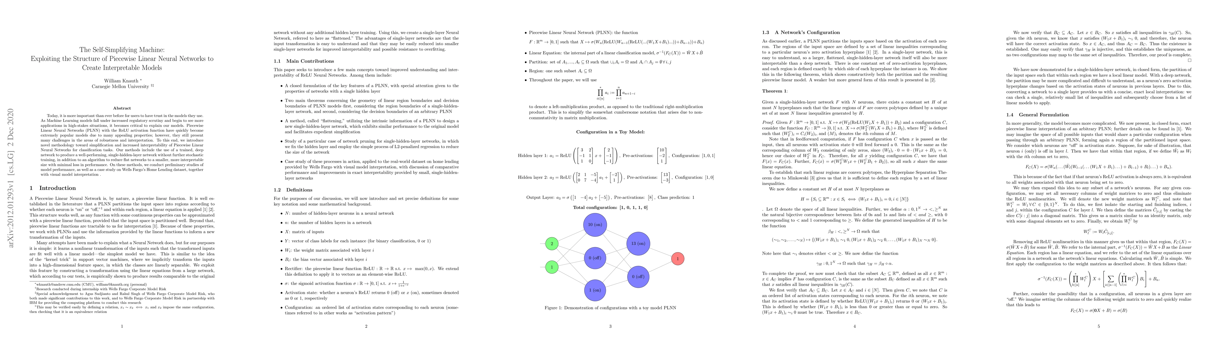 Thumbnail for The Self-Simplifying Machine: Exploiting the Structure of Piecewise
  Linear Neural Networks to Create Interpretable Models