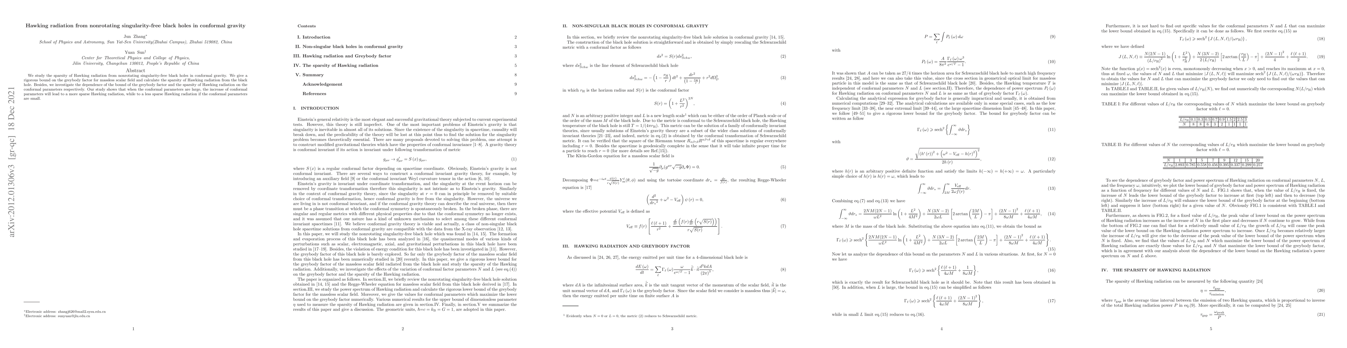 Thumbnail for Hawking radiation from nonrotating singularity-free black holes in
  conformal gravity