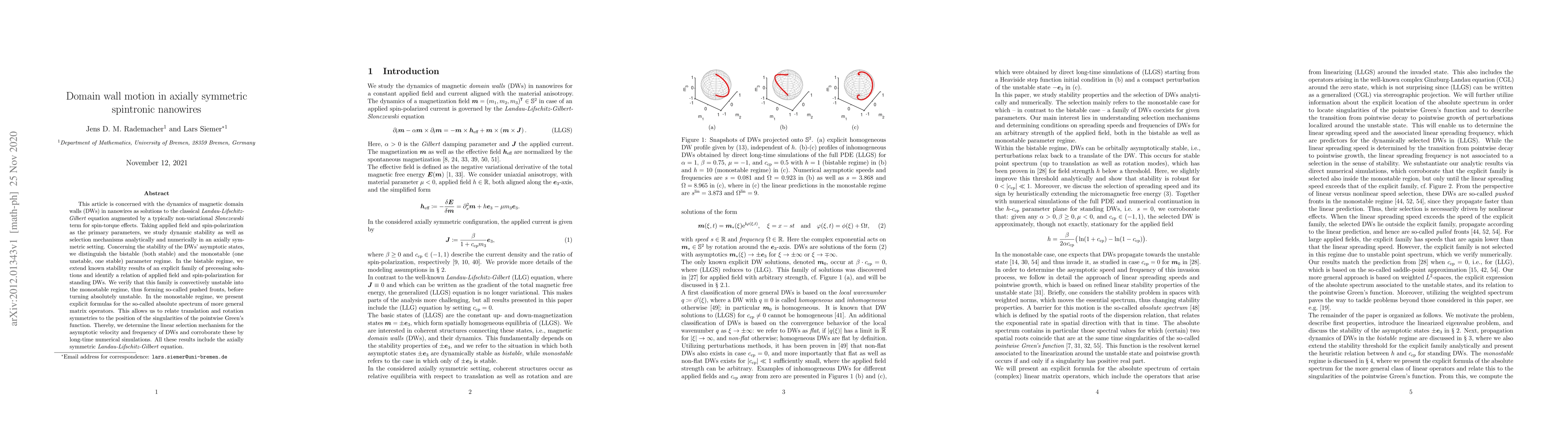 Thumbnail for Domain wall motion in axially symmetric spintronic nanowires