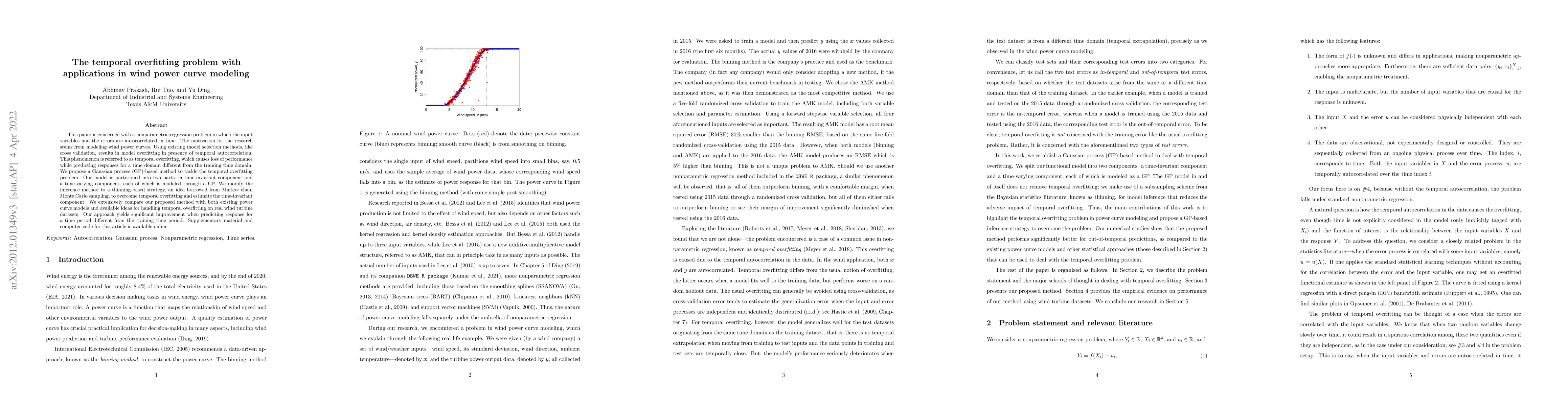 Thumbnail for The temporal overfitting problem with applications in wind power curve
  modeling