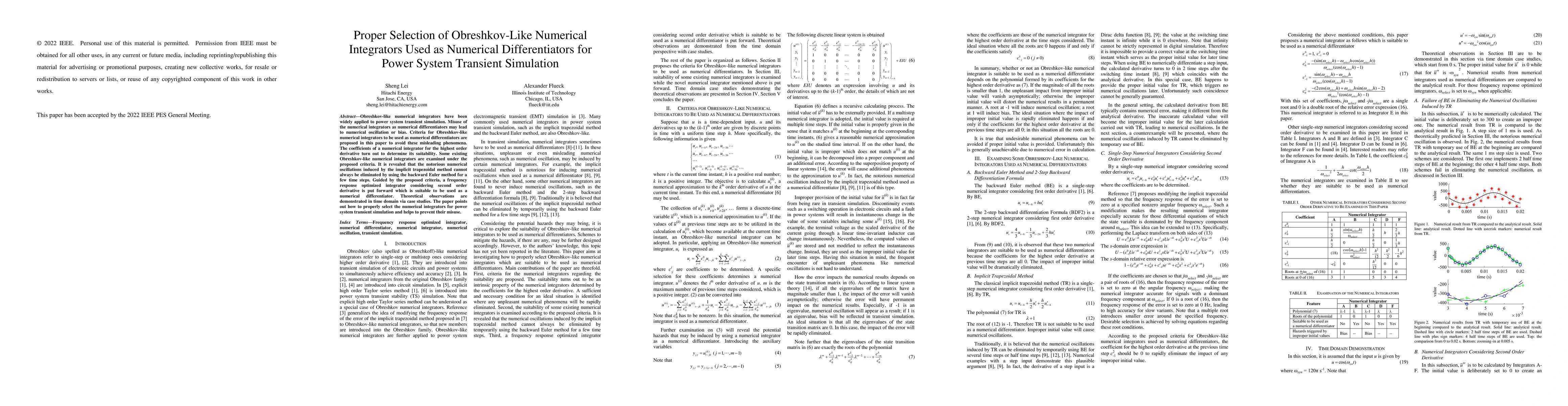 Thumbnail for Proper Selection of Obreshkov-Like Numerical Integrators Used as
  Numerical Differentiators for Power System Transient Simulation