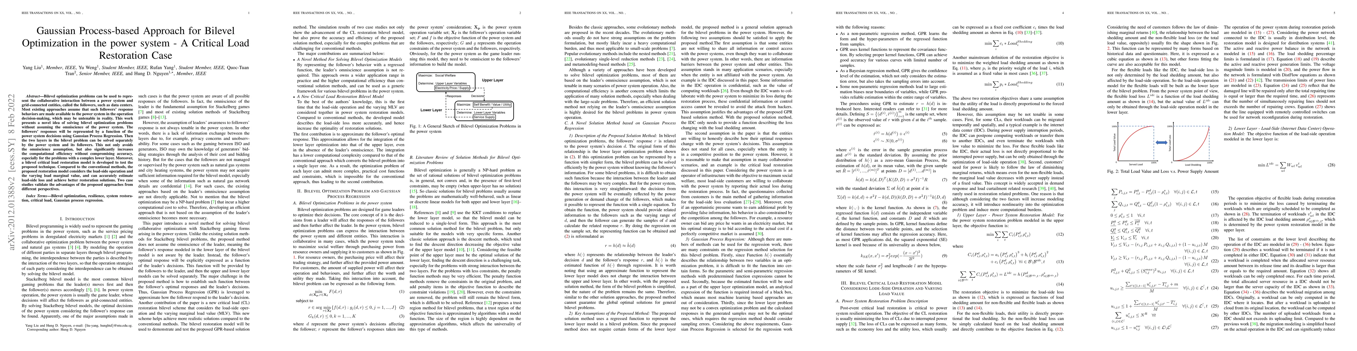 Thumbnail for Gaussian Process-based Approach for Bilevel Optimization in the Power
  System -- A Critical Load Restoration Case