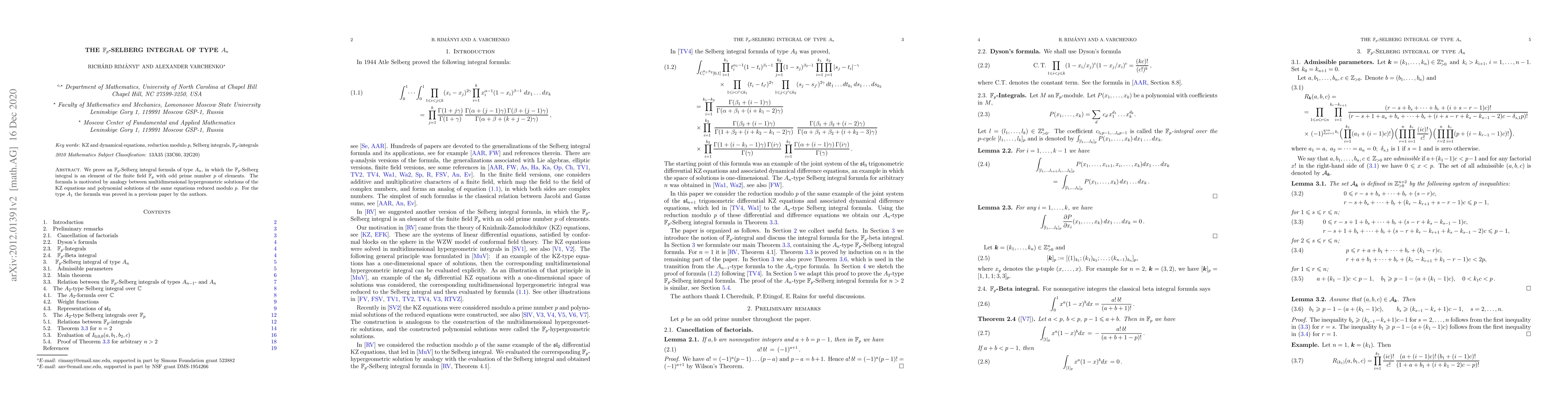 Thumbnail for The $\mathbb F_p$-Selberg integral of type $A_n$