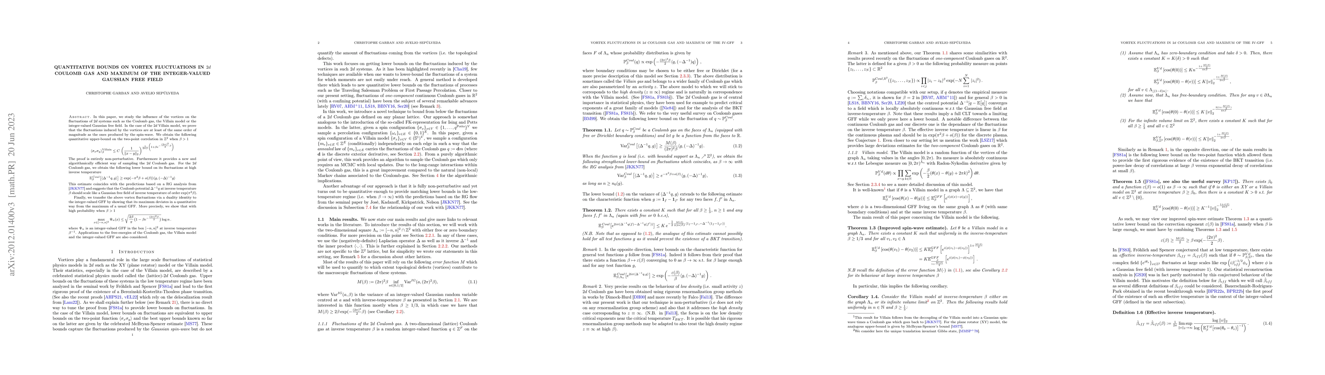 Thumbnail for Quantitative bounds on vortex fluctuations in $2d$ Coulomb gas and
  maximum of the integer-valued Gaussian free field