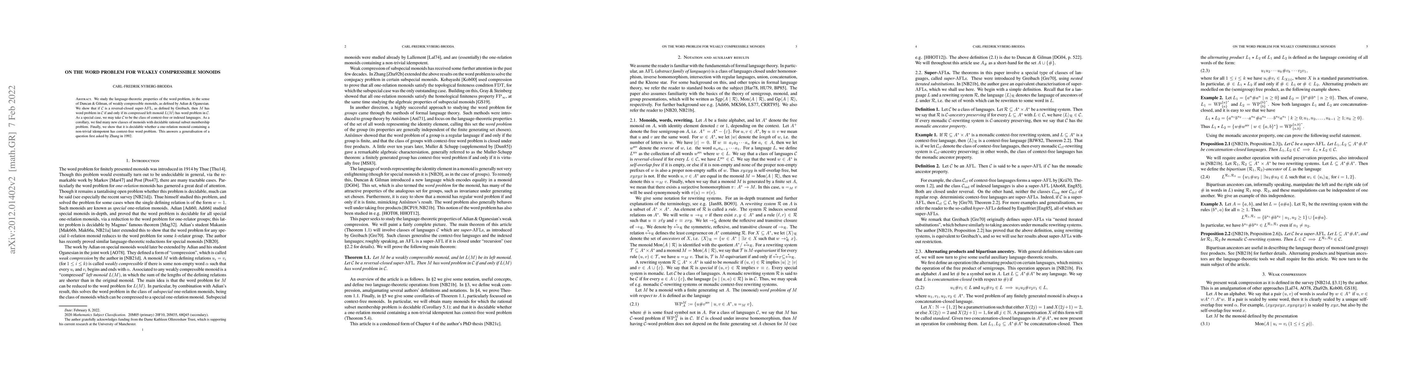 Thumbnail for On the Word Problem for Compressible Monoids