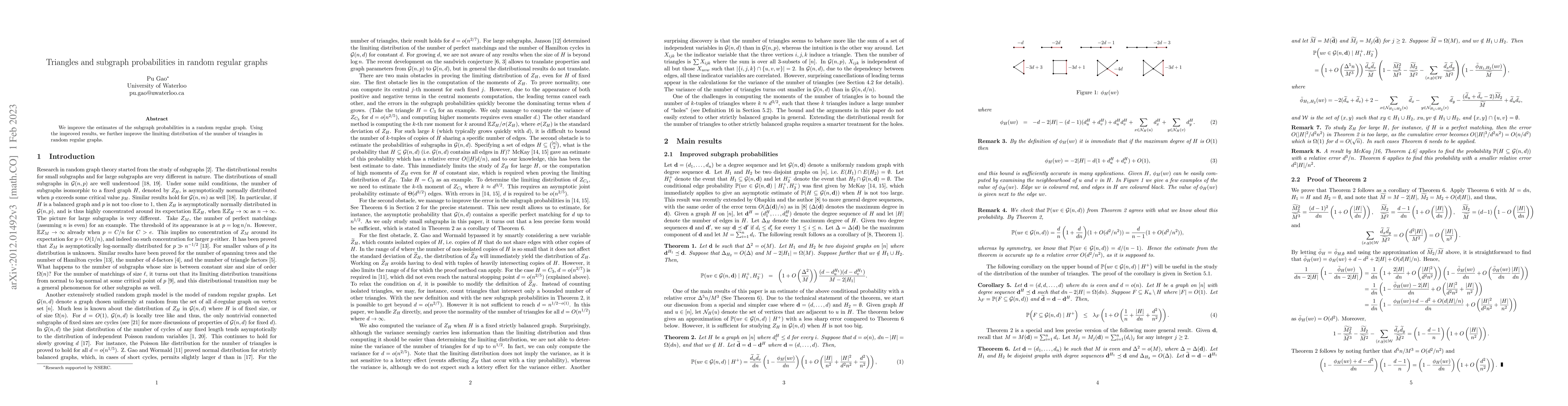 Thumbnail for Triangles and subgraph probabilities in random regular graphs