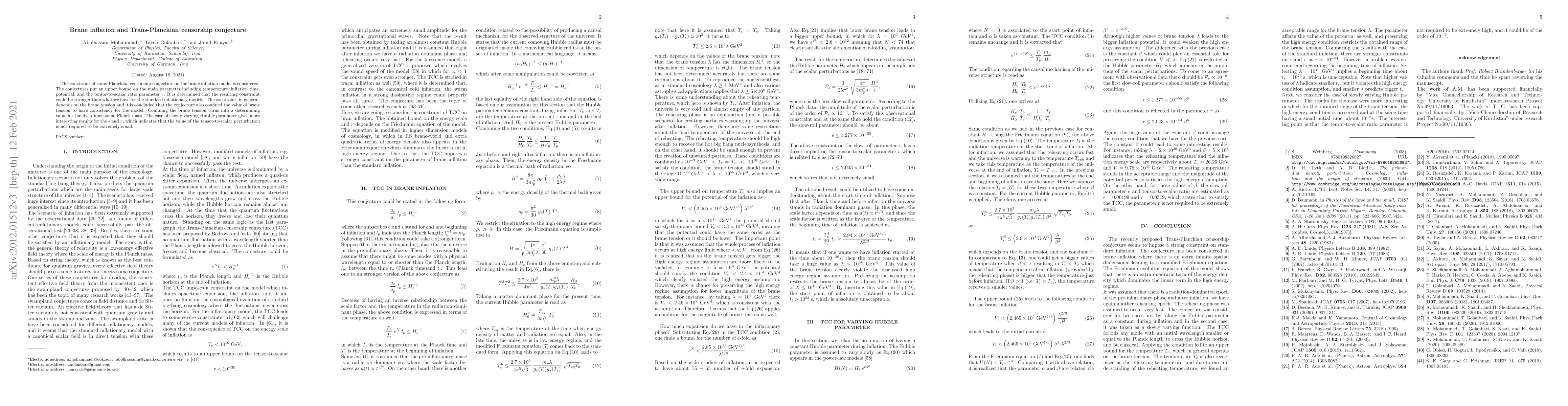 Thumbnail for Brane inflation and Trans-Planckian censorship conjecture