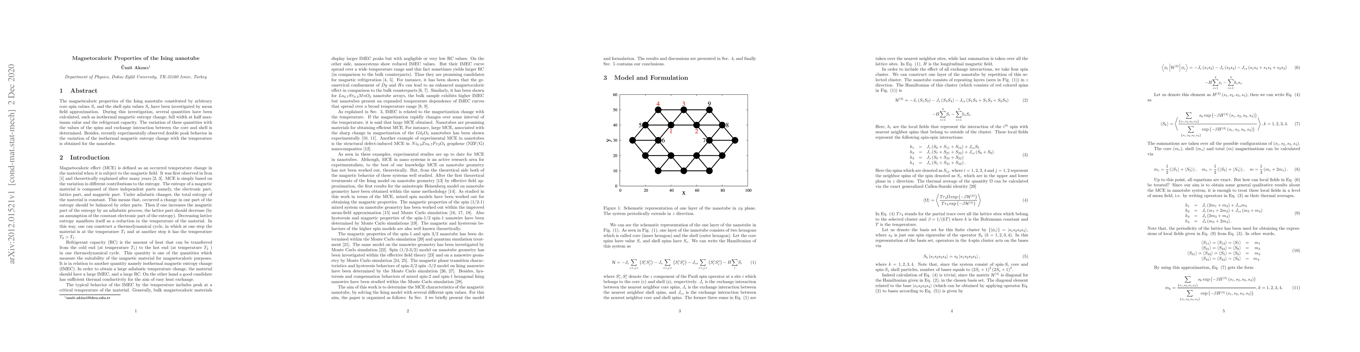 Thumbnail for Magnetocaloric Properties of the Ising nanotube