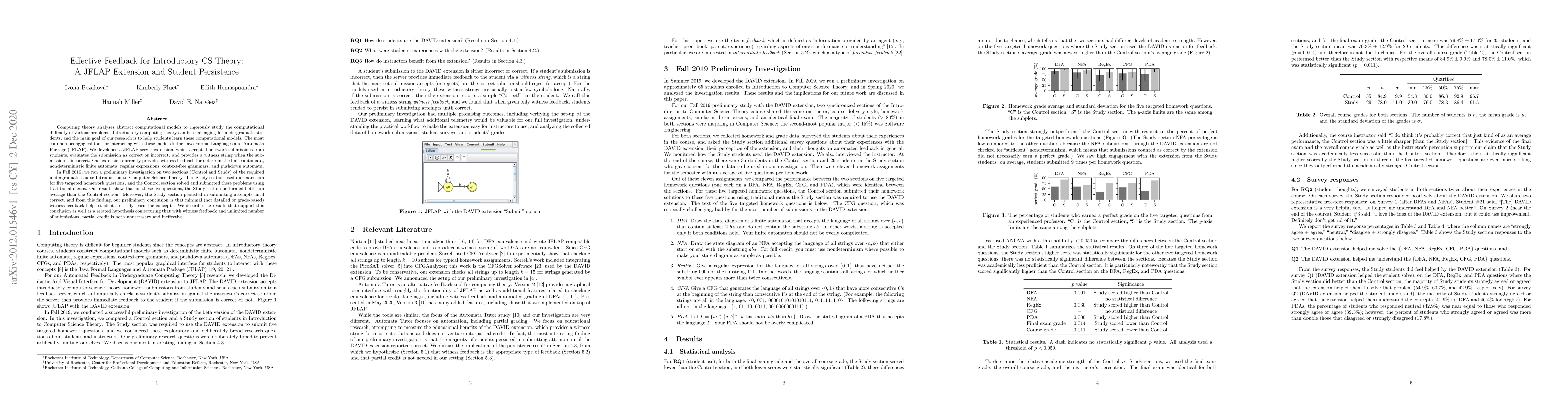 Thumbnail for Effective Feedback for Introductory CS Theory: A JFLAP Extension and
  Student Persistence