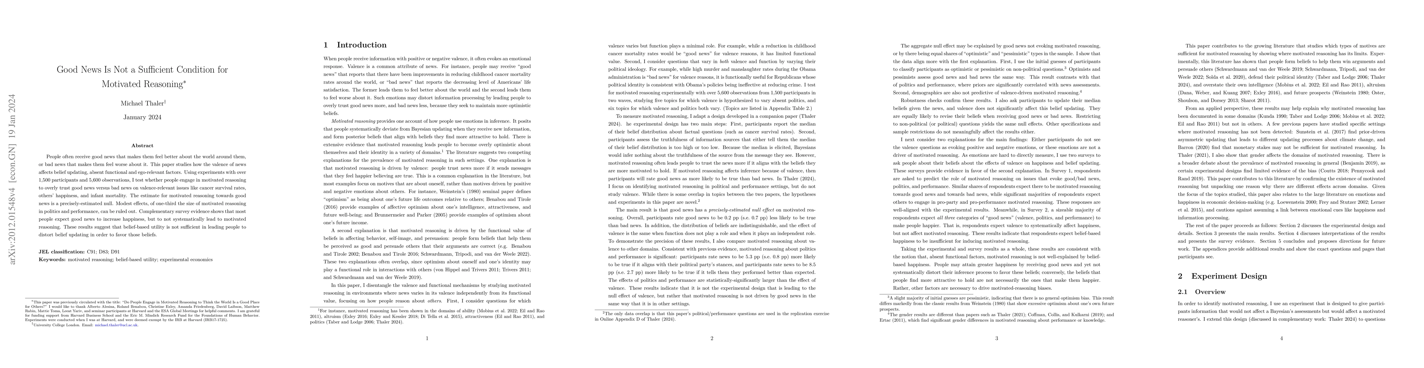 Thumbnail for Good News Is Not a Sufficient Condition for Motivated Reasoning