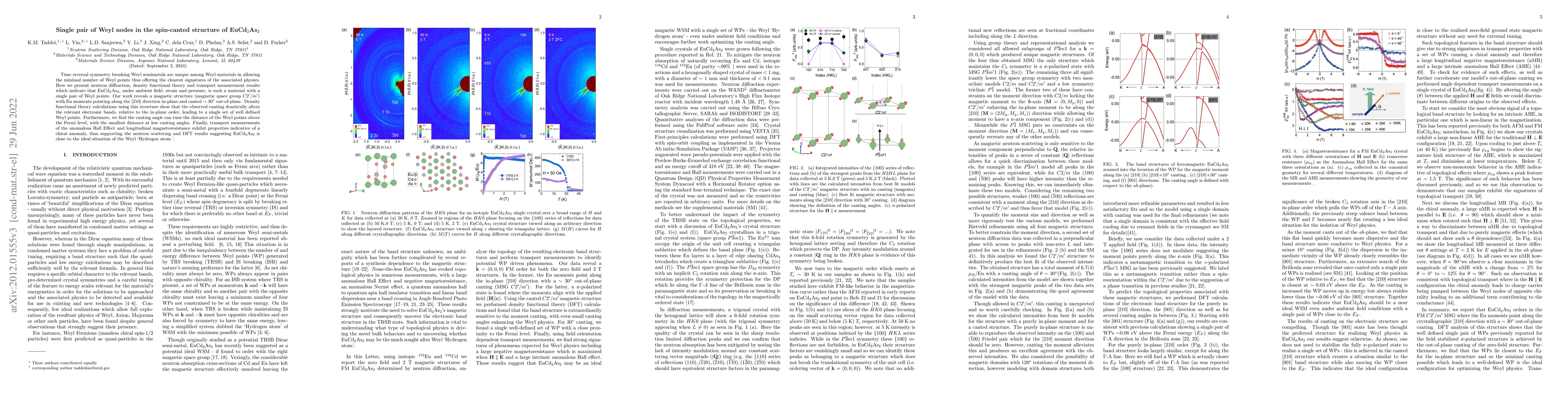 Thumbnail for Single pair of Weyl nodes in the spin-canted structure of EuCd$_2$As$_2$