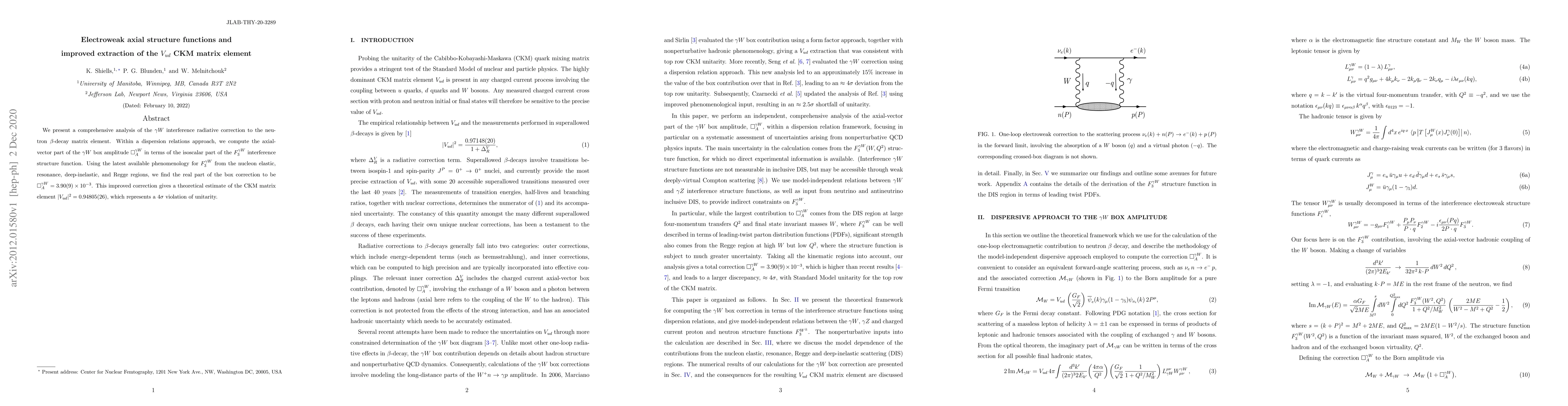 Thumbnail for Electroweak axial structure functions and improved extraction of the
  $V_{ud}$ CKM matrix element