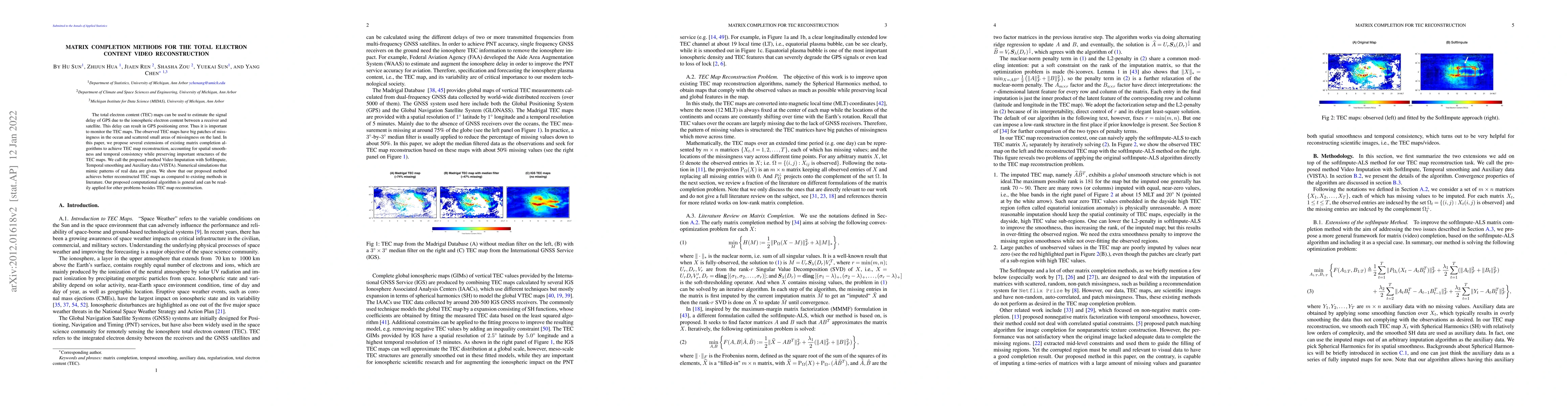 Thumbnail for Matrix Completion Methods for the Total Electron Content Video
  Reconstruction