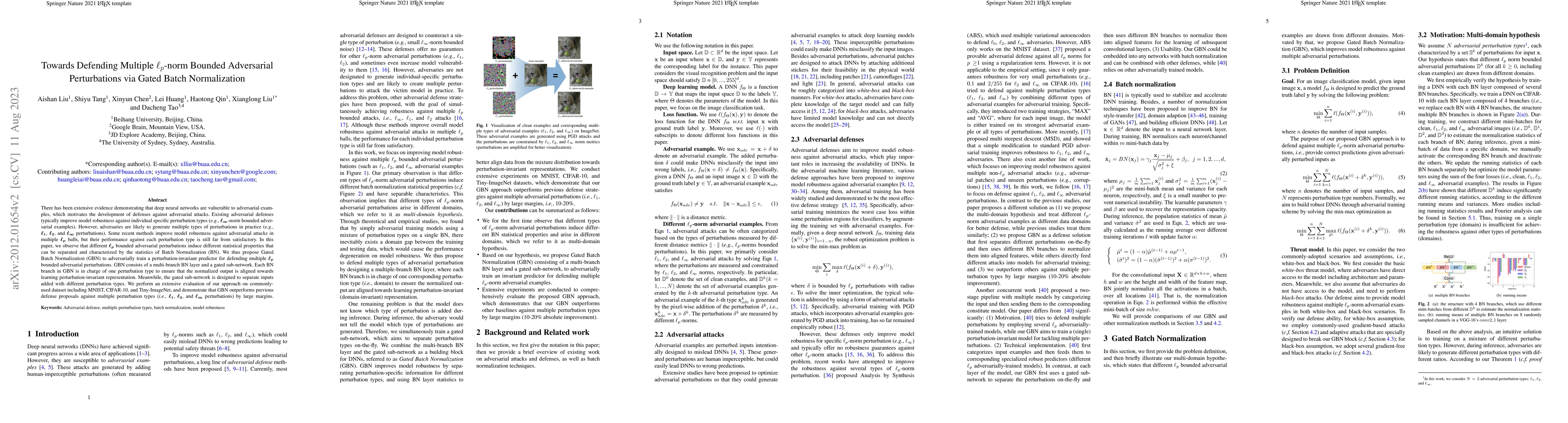 Thumbnail for Towards Defending Multiple $\ell_p$-norm Bounded Adversarial
  Perturbations via Gated Batch Normalization