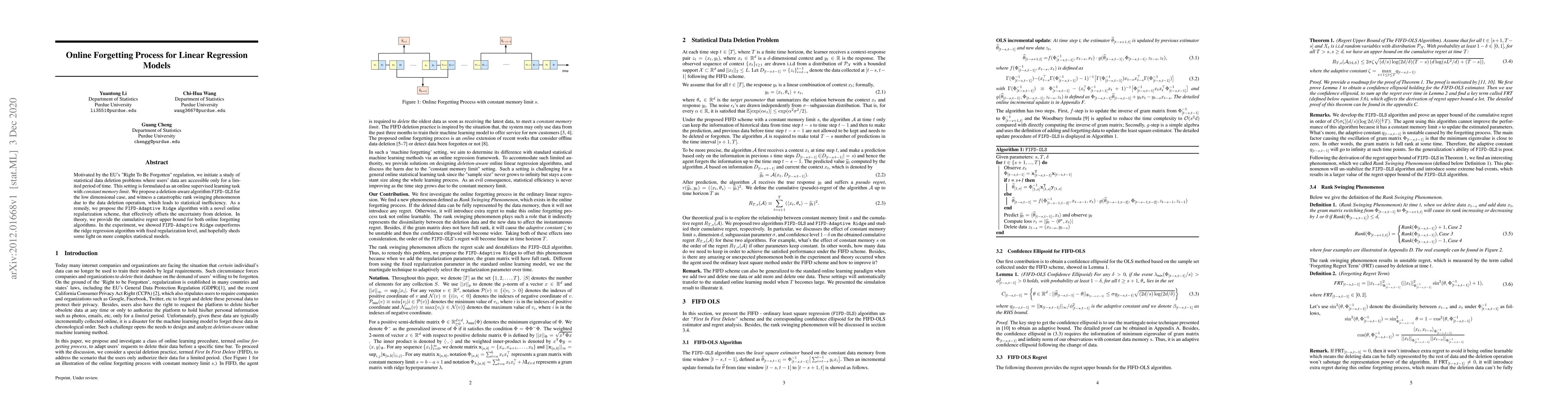 Thumbnail for Online Forgetting Process for Linear Regression Models