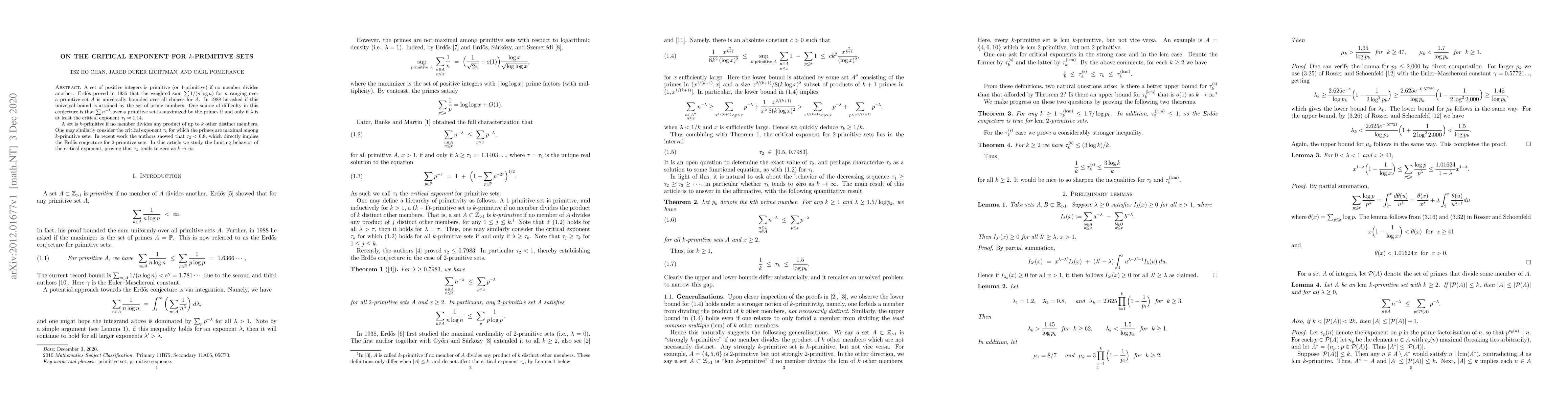 Thumbnail for On the critical exponent for $k$-primitive sets