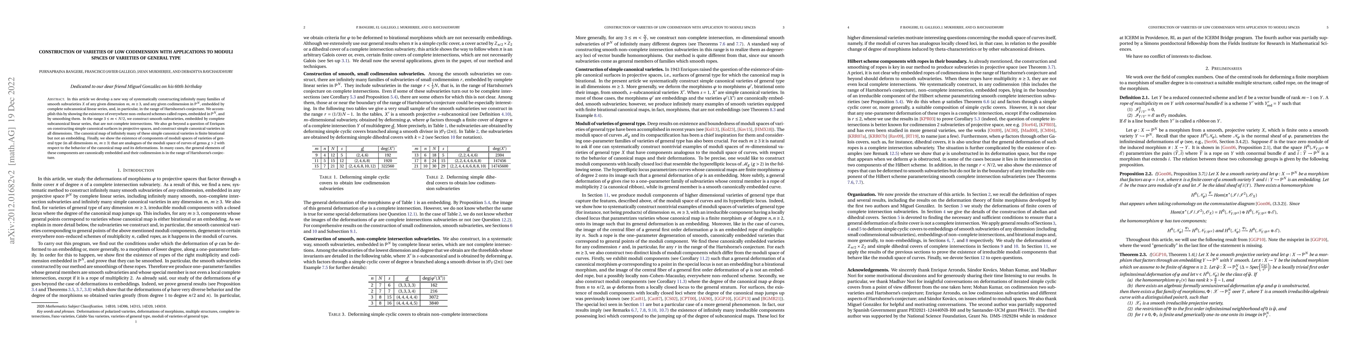 Thumbnail for Construction of varieties of low codimension with applications to moduli
  spaces of varieties of general type