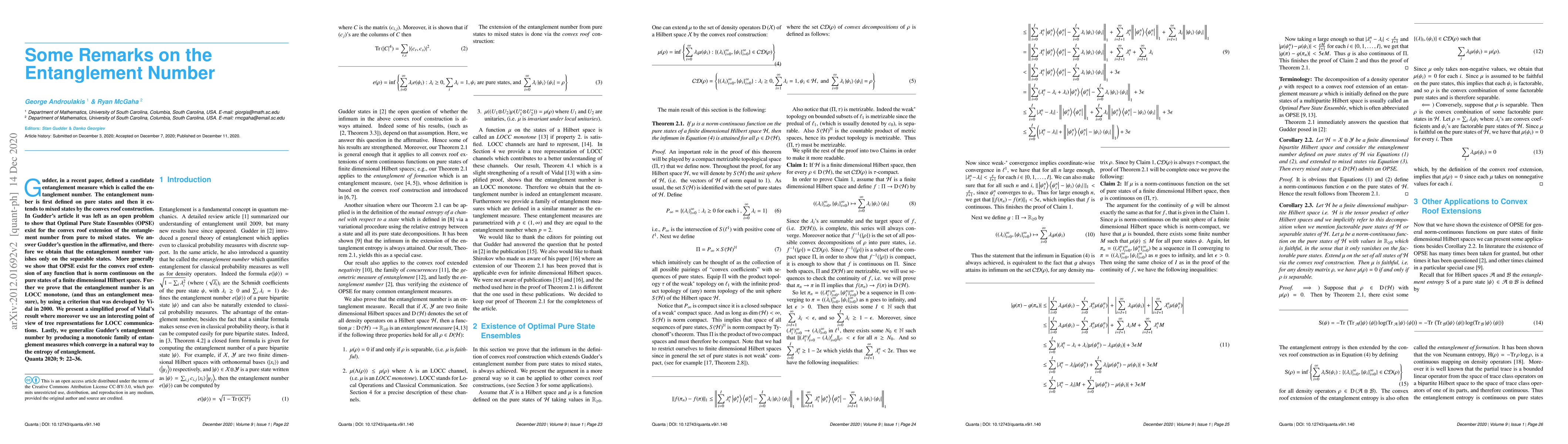 Thumbnail for Some Remarks on the Entanglement Number