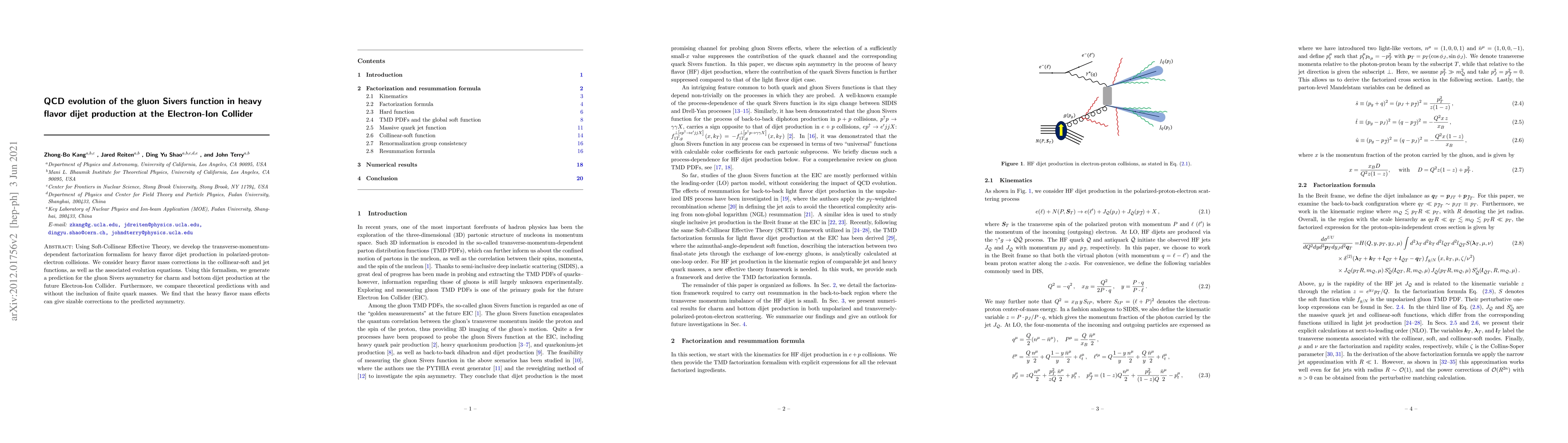 Thumbnail for QCD evolution of the gluon Sivers function in heavy flavor dijet
  production at the Electron-Ion Collider