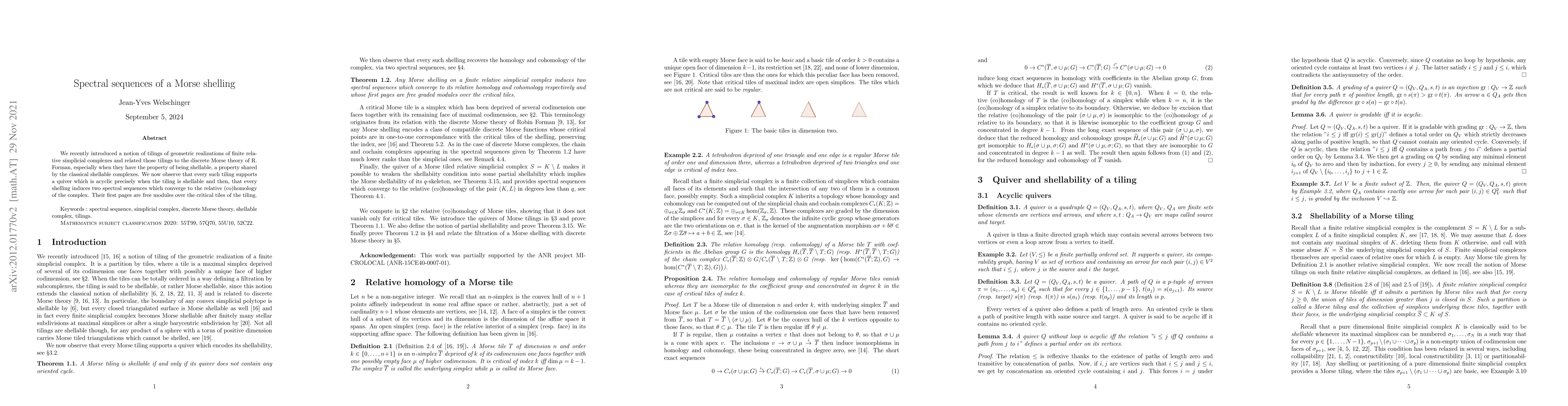 Thumbnail for Spectral sequences of a Morse shelling