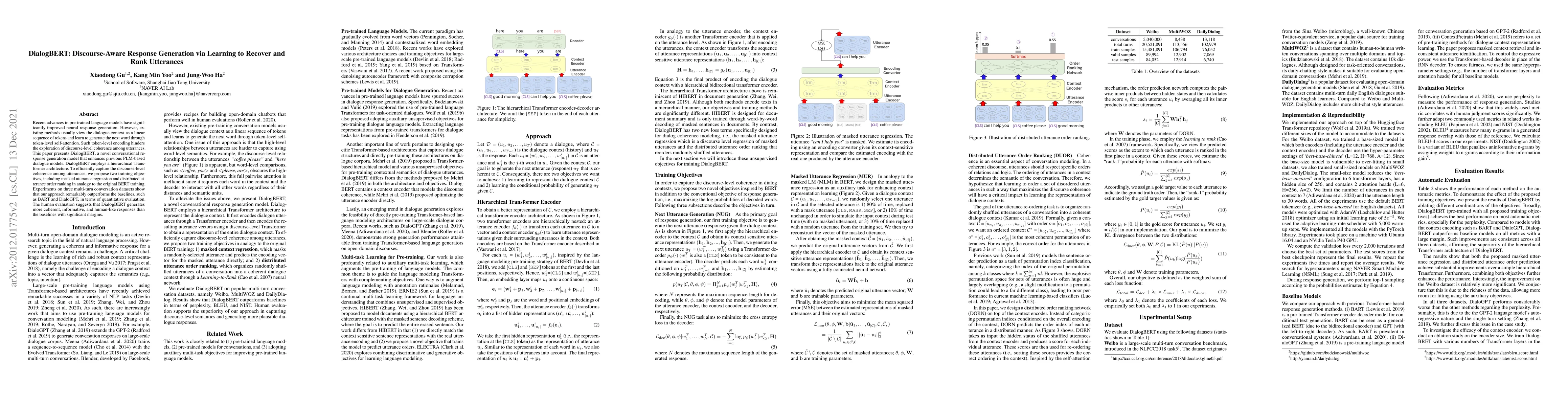 Thumbnail for DialogBERT: Discourse-Aware Response Generation via Learning to Recover
  and Rank Utterances