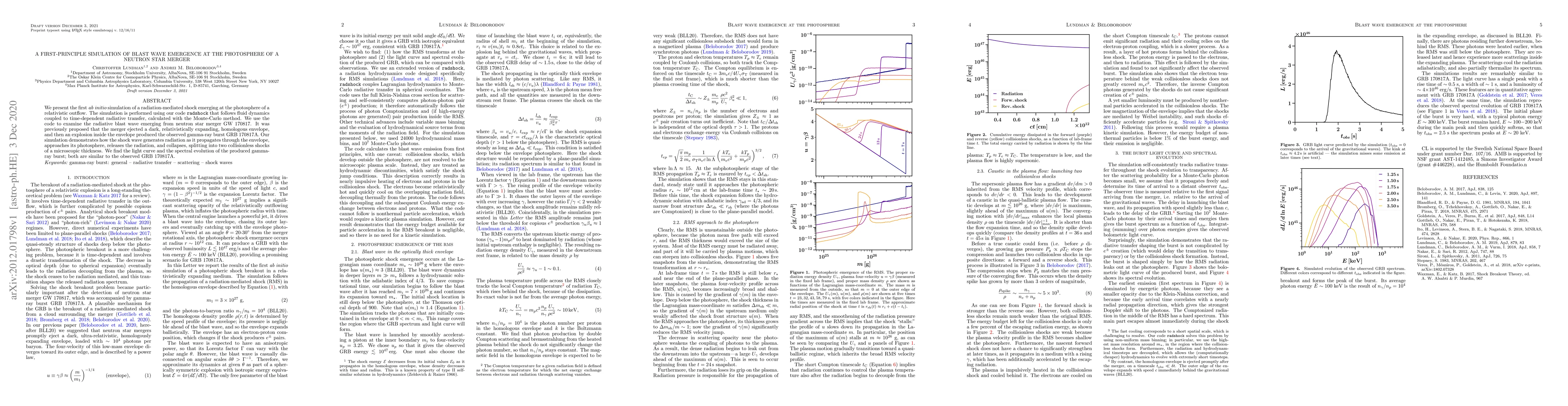 Thumbnail for A first-principle simulation of blast wave emergence at the photosphere
  of a neutron star merger