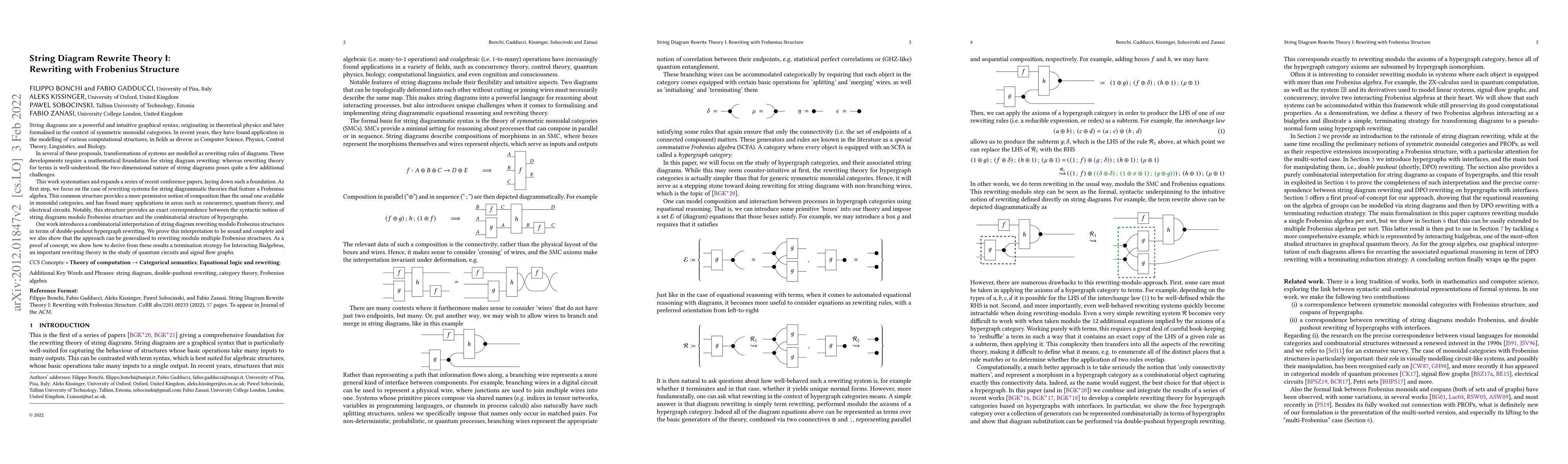 Thumbnail for String Diagram Rewrite Theory I: Rewriting with Frobenius Structure