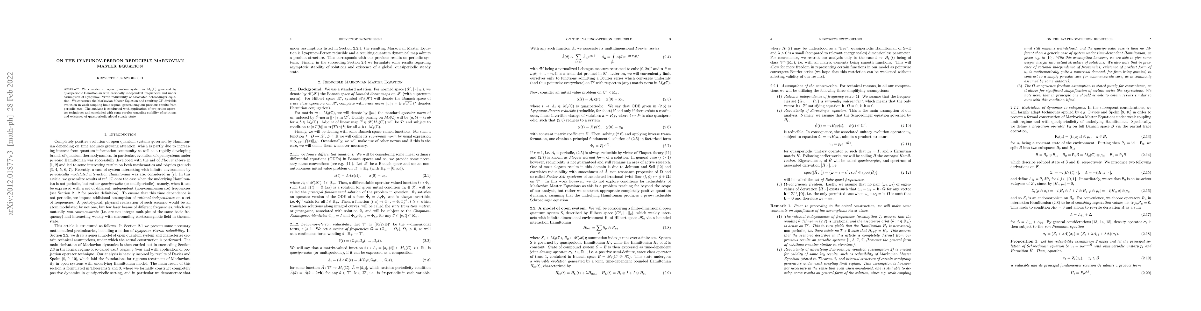 Thumbnail for On the Lyapunov-Perron reducible Markovian Master Equation