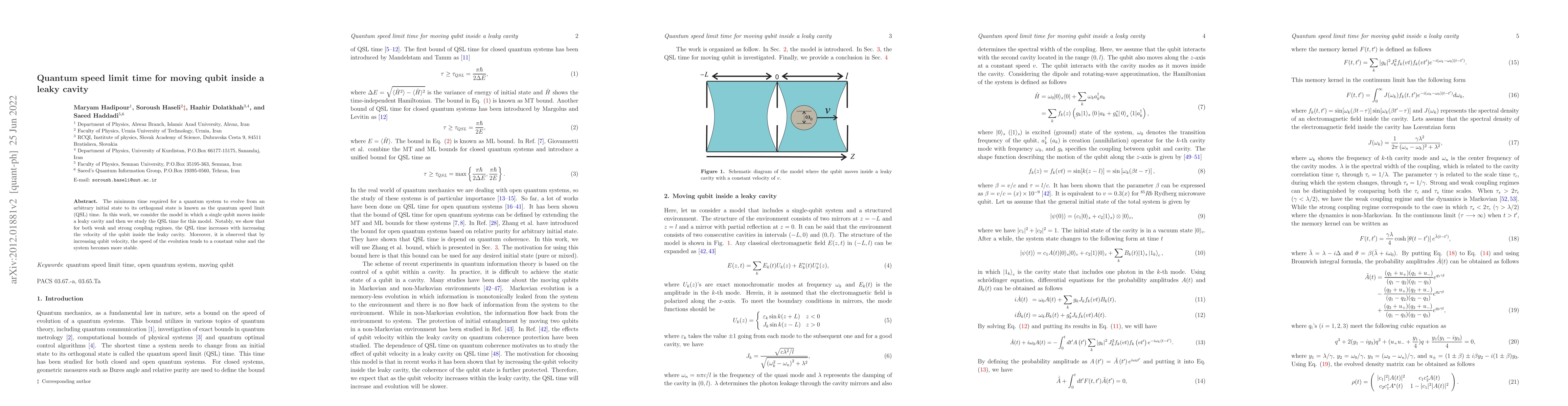 Thumbnail for Quantum speed limit time for moving qubit inside leaky cavity