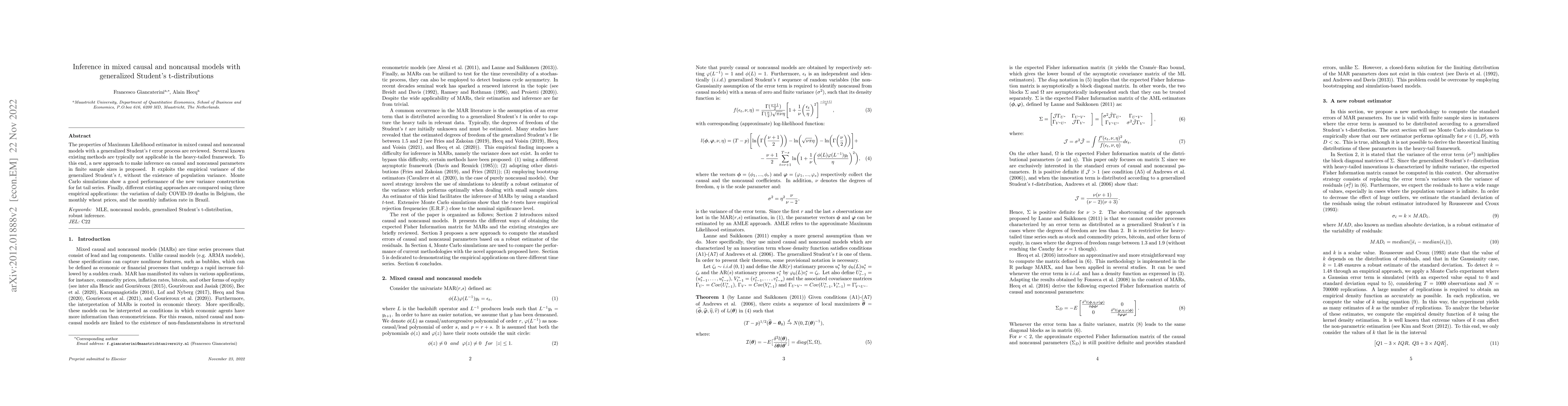 Thumbnail for Inference in mixed causal and noncausal models with generalized
  Student's t-distributions