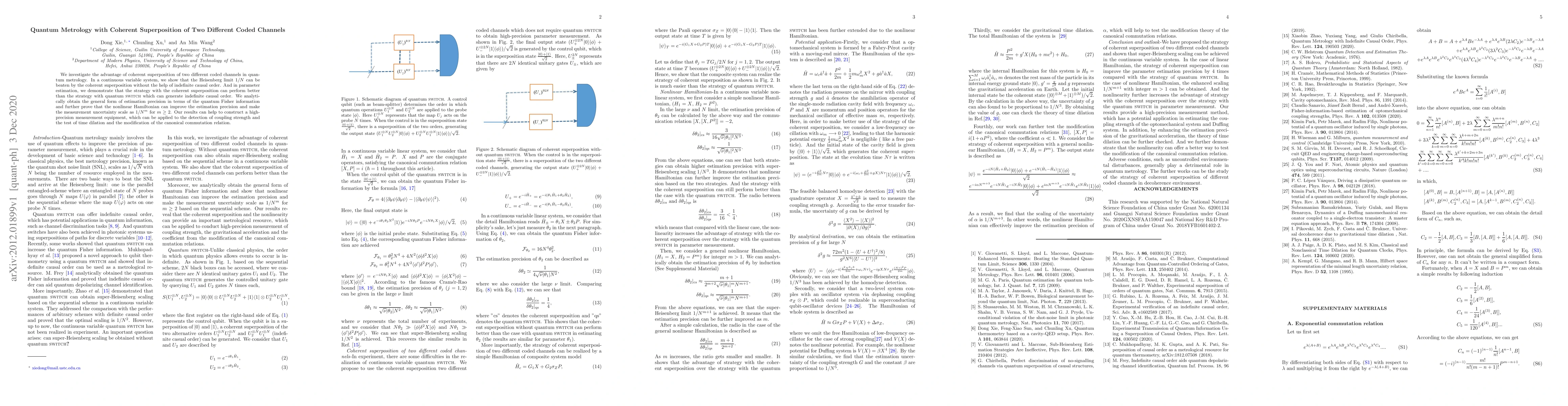 Thumbnail for Quantum Metrology with Coherent Superposition of Two Different Coded
  Channels
