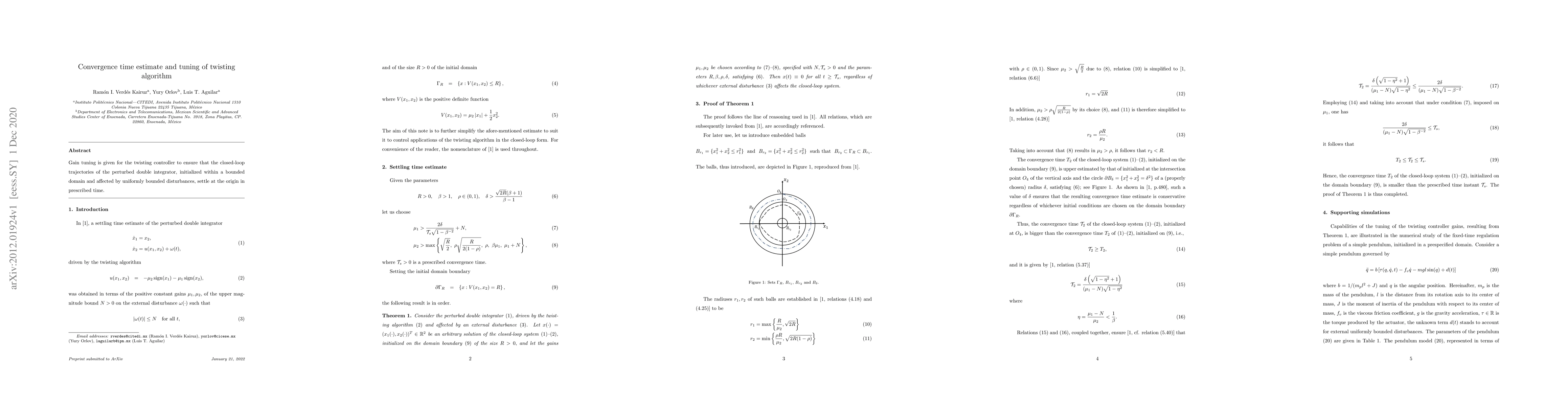 Thumbnail for Convergence time estimate and tuning of twisting algorithm