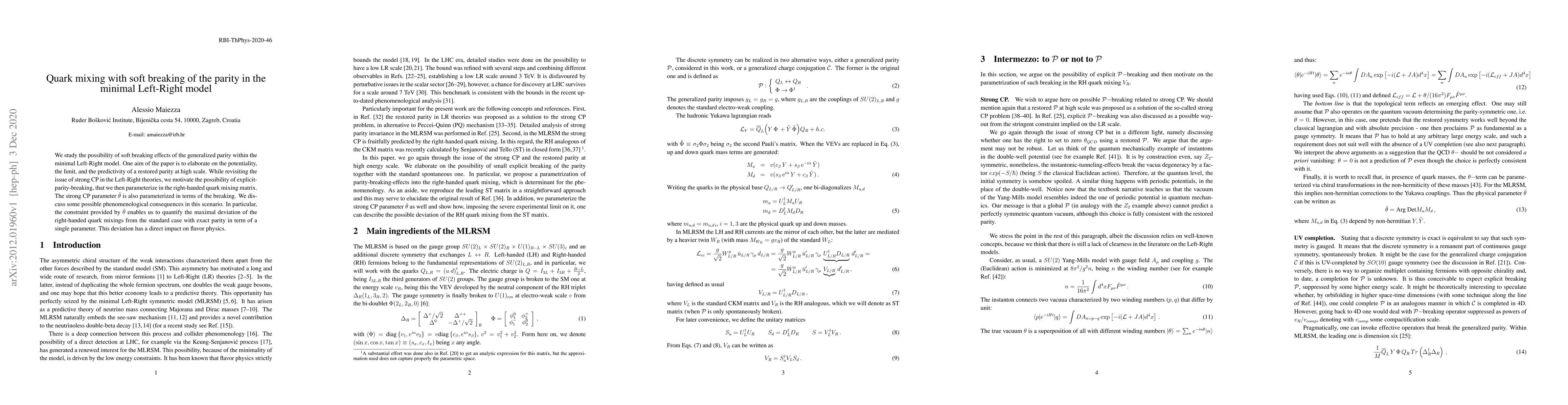Thumbnail for Quark mixing with soft breaking of the parity in the minimal Left-Right
  model