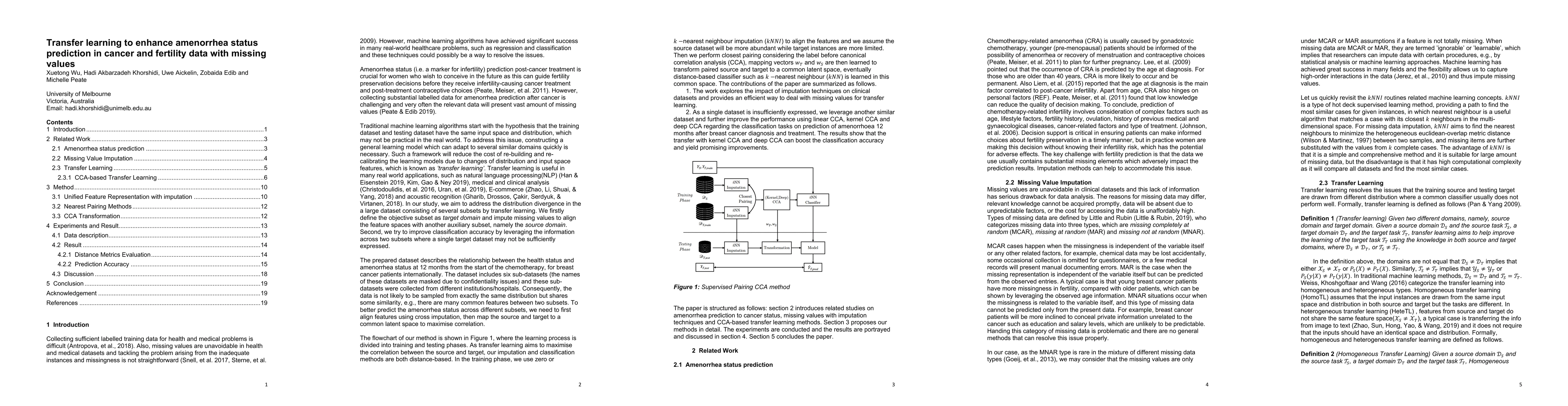 Thumbnail for Transfer learning to enhance amenorrhea status prediction in cancer and
  fertility data with missing values