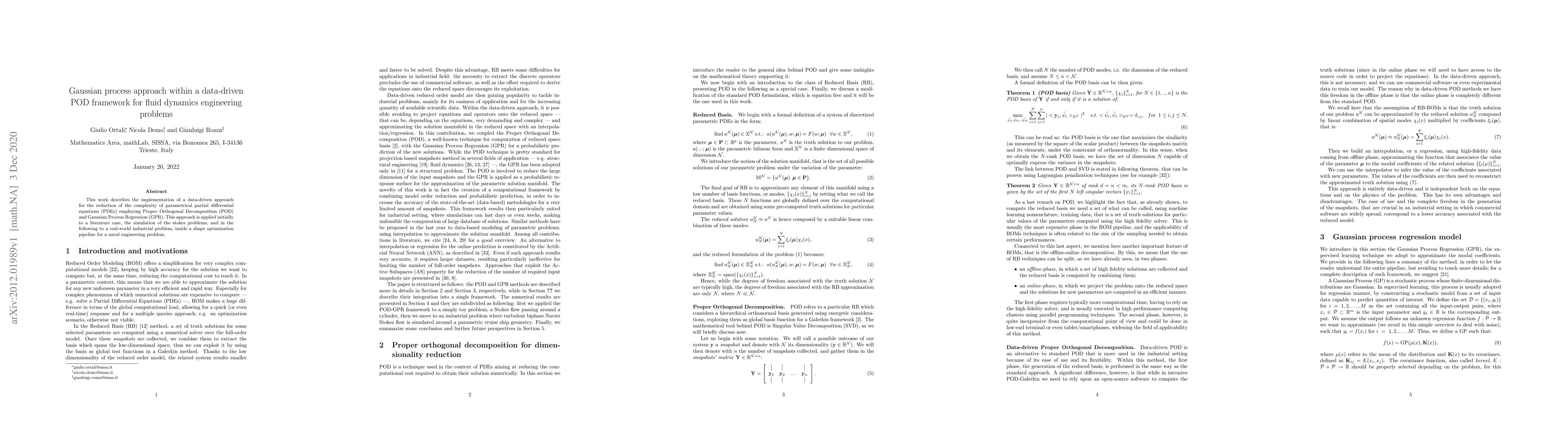 Thumbnail for Gaussian process approach within a data-driven POD framework for fluid
  dynamics engineering problems