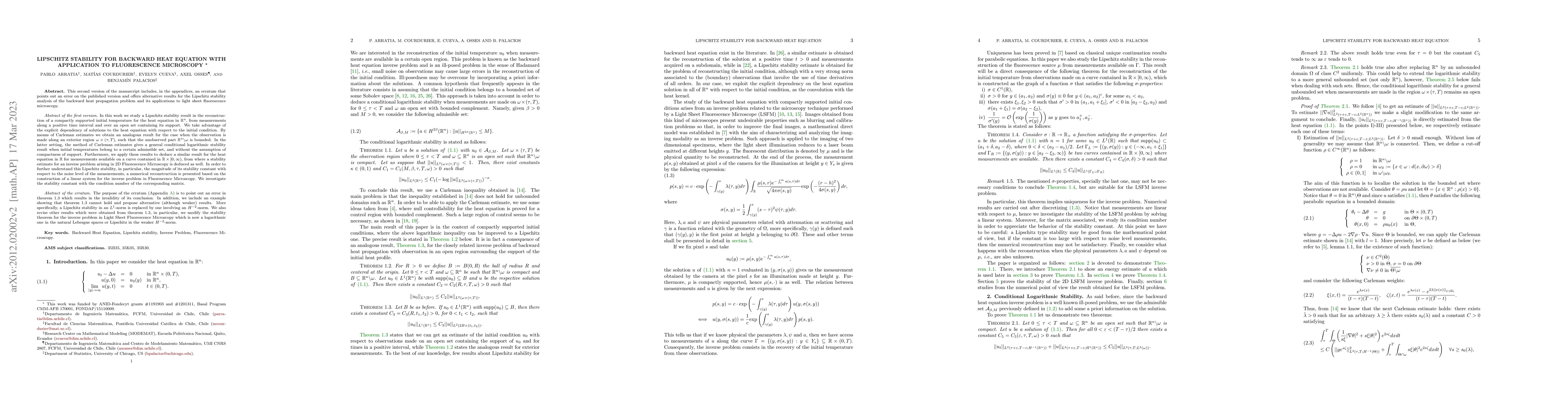 Thumbnail for Lipschitz stability for Backward Heat Equation with application to
  Fluorescence Microscopy