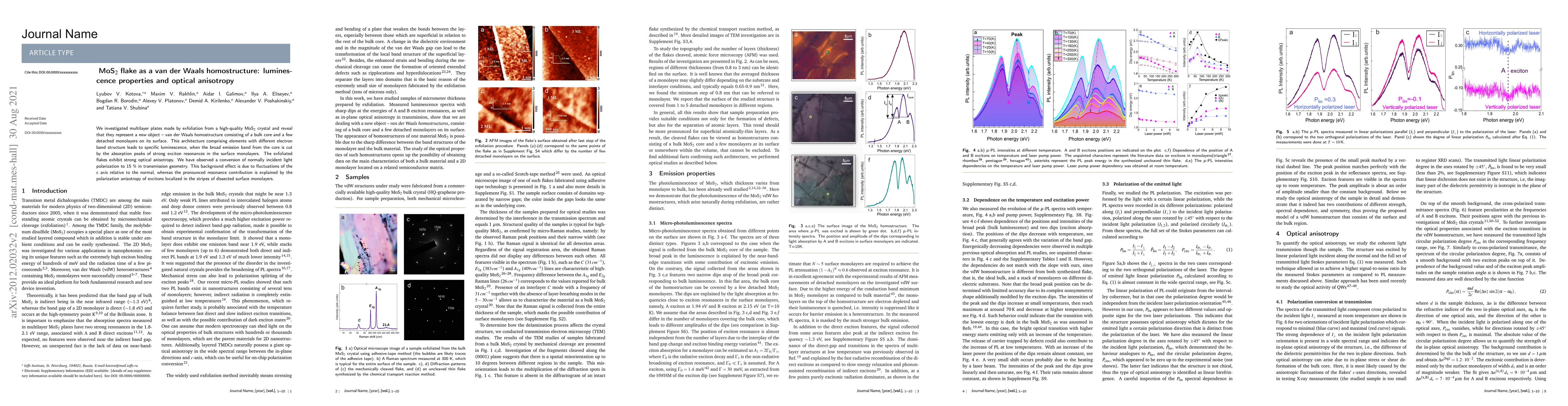 Thumbnail for MoS$_2$ flake as a van der Waals homostructure: luminescence properties
  and optical anisotropy